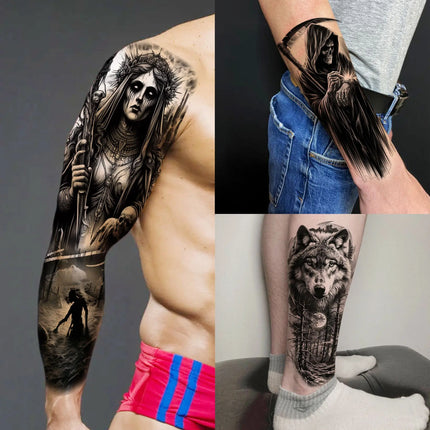 1 Sheet Full Arm Evil Witch Vampire Temporary Tattoos Sleeve Halloween Scary Skull Tatoo Waterproof Horrible Fake Tattoo Sticker