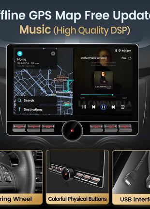 Junsun 10.6 Inch Universal Rotatable 1DIN 2DIN Car Radio Wireless CarPlay Android Auto Touch Screen Multimedia GPS autoradio - Riparo82