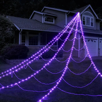 Practical 8 Modes Halloween Spider Web Lights Glow 250 LEDs LED Spider Net Hanging 5m Scary Giant Spider Haunted House