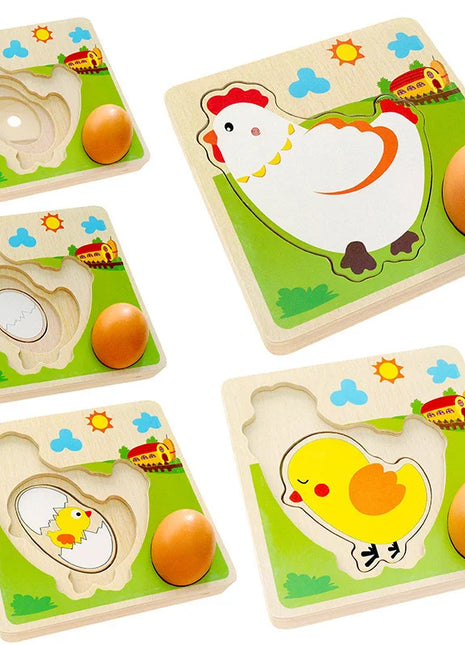 Puzzle 3D in legno Pulcino che cresce le galline che ponde le uova Processo Puzzle Apprendimento Educazione Giocattoli Montessori - riparo82