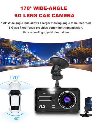 Dashcam 24H Touch Night Vision FULL HD 1080P Front And Rear Camera 4.0 Inch CAR DVR Mirror Digital Video Recorder Dvr Black Box - Riparo82