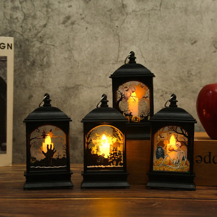 Portable Pumpkin Ghost Castle Lantern Lamp Hanging LED Jack-O-Lanterns Halloween Decoration Party Flame Haunted House Props Gift