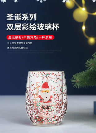 Set di tazze di vetro isolate a doppia parete da 4 pezzi di Babbo Natale - 300 ml resistenti al calore con manico tazze da caffè regalo di Natale perfetto - riparo82