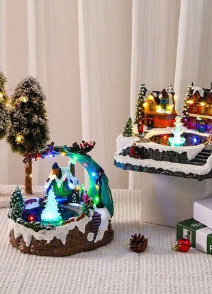 Natale nuova fontana casa luminosa casa di neve regalo di Natale rotante casa ornamenti da tavolo in resina artigianato decorativo