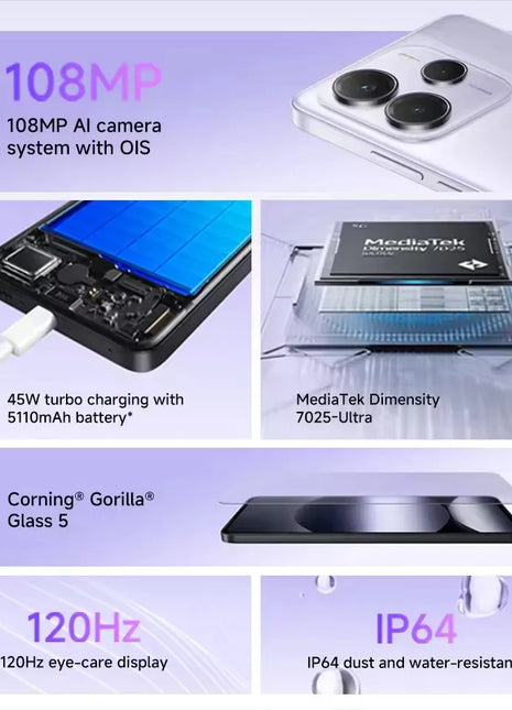 Versione globale Xiaomi Redmi Note 14 5G Smartphone NFC MTK Dimensity 7025-Ultra 108MP fotocamera 5110mAh batteria 45W Turbo ricarica - riparo82