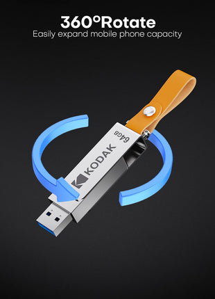 Kodak K133 Chiavetta USB 3.1 64 GB 128 GB 256 GB 512 GB Velocità di lettura 120 MB/s Corpo in metallo Fascia in pelle USB3.1 Pen Drive per PC e HD-TV