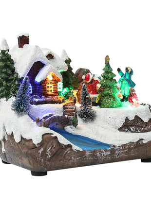 Ornamento per la casa di Natale illuminato a LED, arredamento del villaggio europeo con design musicale e fiocco di neve, decorazione da tavolo delle fiabe invernali