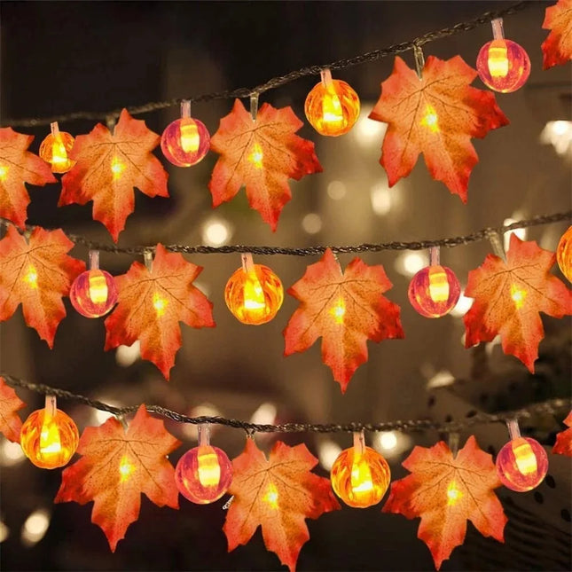 Pumpkin Maple Leaf String Lights Artificial Autumn Leaves LED Light String Fall Decor for Home Party Halloween Thanksgiving