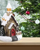 Resina natale LED scena luminosa casa della neve piccola casa del villaggio ornamento di natale decorazione bagliore regalo di capodanno 2023