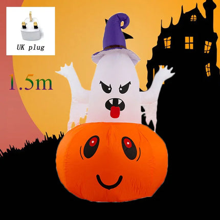 Halloween 1.5m Inflatable Luminous Decoration White Ghost Hat Pumpkin Built-in LED Light Ghost Christmas Outdoor Indoor Ornament