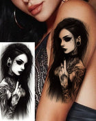 1 Sheet Full Arm Evil Witch Vampire Temporary Tattoos Sleeve Halloween Scary Skull Tatoo Waterproof Horrible Fake Tattoo Sticker - Riparo82
