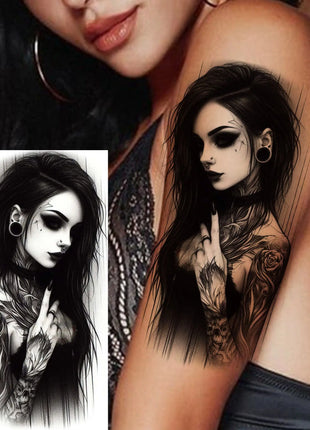1 Sheet Full Arm Evil Witch Vampire Temporary Tattoos Sleeve Halloween Scary Skull Tatoo Waterproof Horrible Fake Tattoo Sticker - Riparo82