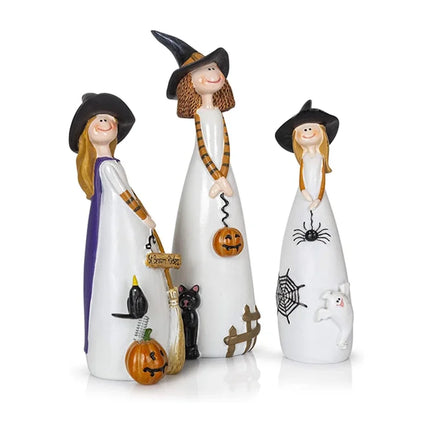 Halloween Witch Decoration Resin Crafts,Witch Hat,Cat,Ghost, Crow and Pumpkin Decor Figurines for Holiday and Party Ornaments