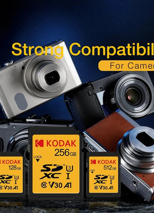 Schede SD KODAK per fotocamera 100 MB/s scheda di memoria ad alta velocità 256GB 128GB 64GB SDXC C10 A1 U3 V30 UHS-I sdcard per 4K HD SLR DV