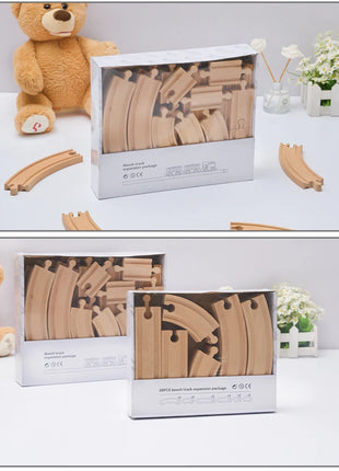 NUOVO Set di binari in legno Pacchetto di espansione per binari in legno di faggio Set di binari ferroviari adatti per tutte le marche Treni Giocattoli per regali per bambini
