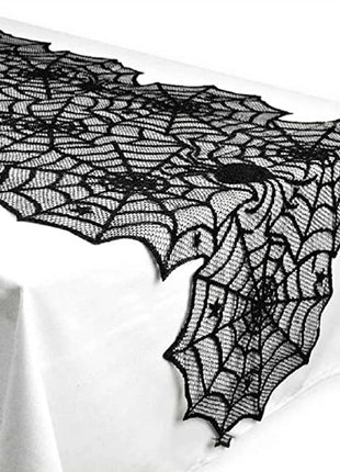 Halloween Decoration Black Spider Web Tablecloth Lace Table Runner Fireplace Cover Halloween Party Home Decor Haunted House Prop - Riparo82