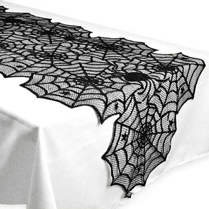 Halloween Decoration Black Spider Web Tablecloth Lace Table Runner Fireplace Cover Halloween Party Home Decor Haunted House Prop