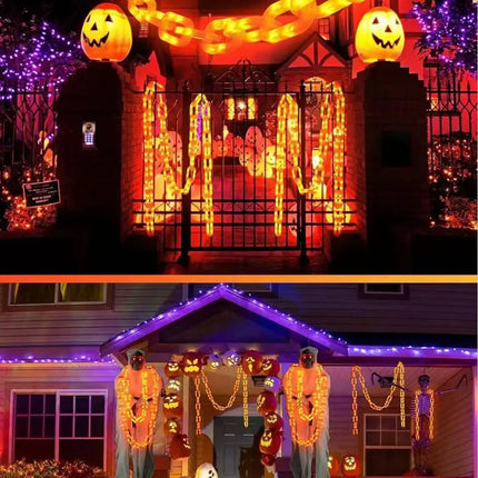 2/3M Halloween Plastic Chain Lights Props Chains with 8 Lighting Modes String Lights for Skeleton Dog Spooky Outdoor Decorations