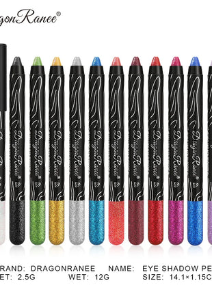 12 Colors Long-lasting Glitter Eyeshadow Pencil Pigment Blue Brown Black Eyeliner Pen Women Fashion Shimmer Eye Shadow Makeup - Riparo82