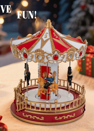 Giostra natalizia animata con luce musicale a LED Collezione di decorazioni per la tavola da interni Accessorio per villaggio per esposizione natalizia domestica