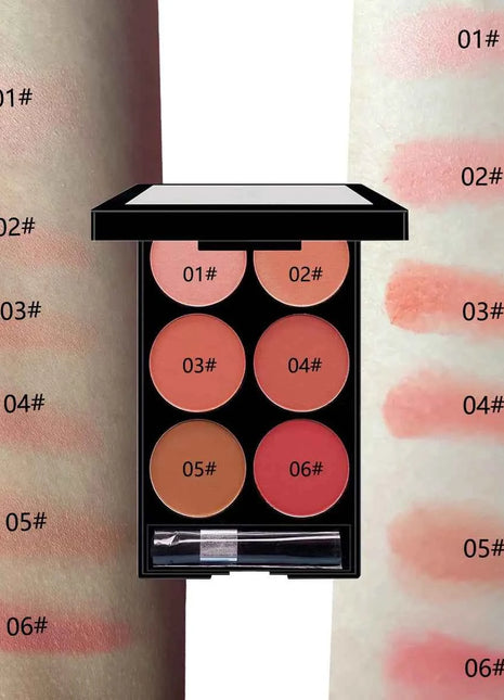 6-color blush and contouring all-in-one palette, pearlescent matte powder makeup palette