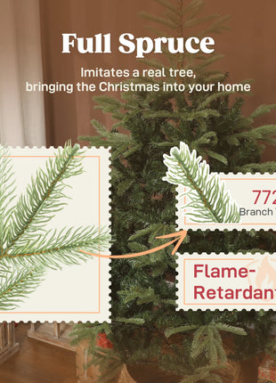 Homcom Albero di Natale Artificiale 180 Cm, Albero di Natale con 772 Rami Densi e Supporto in Metallo Pieghevole, Facile Assemblaggio, Coppia