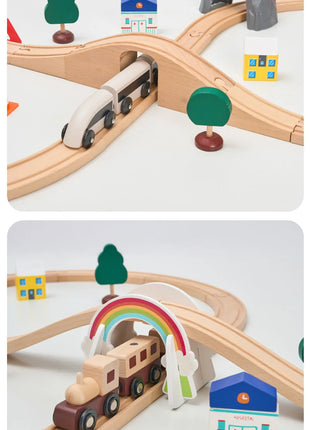 Set di binari ferroviari in legno Pacchetto di espansione Blocchi di costruzione fai-da-te Accessori Tracce adatte per binari in legno Biro Giocattoli educativi per bambini - riparo82