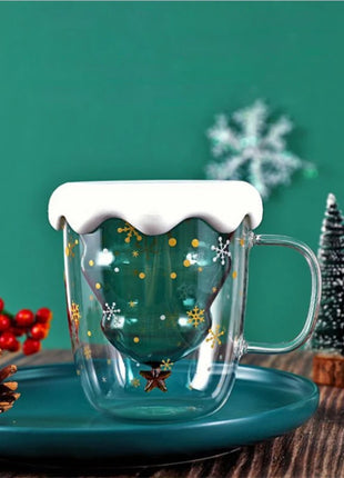 Tazza di Natale Tazza da tè Set di decorazioni regalo di Capodanno Albero di Natale Bicchieri Tazza Decorazione per feste Tazza da caffè Cartone animato Vetro carino - riparo82