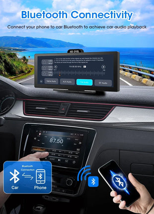 11.26 Inch 4K DVR Wireless CarPlay & Android Auto Dash Cam Bluetooth Audio GPS Navigation Dashboard Dual Lens Video Recorder - Riparo82