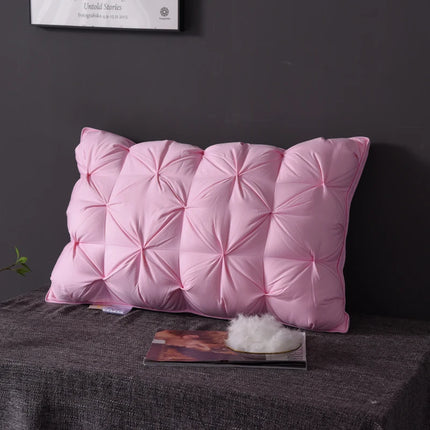 Luxury 100% Goose Down Feather Stuffed Pillows Pinch Pleat Design Neck Protection Bed Pure Cotton Cover Cushion for Sleeping