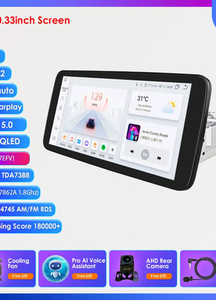 10.33'' Wireless Carplay Android 13 Universal Car Radio Support 4G WIFI DSP BT 1 Din Car Multimedia GPS Intelligent Autoradio