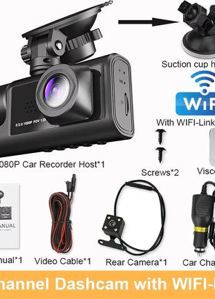 3 Lens Car DVR Camera HD 1080P Inside Vehicle Dash Cam Three Way Front and Rear DVRs Recorder Video Registrator Dash Camcorder - Riparo82