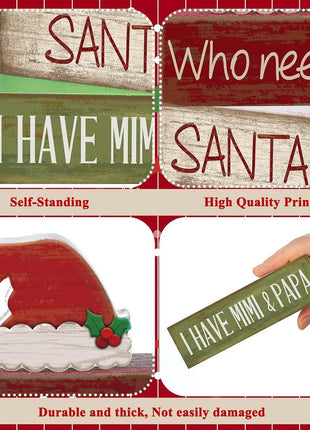 4 pezzi di cappello da Babbo Natale in legno, decorazioni da tavolo, vassoi a più livelli, decorazioni rustiche per il centro del tavolo di Natale con cartelli a blocchi, decorazioni natalizie - riparo82