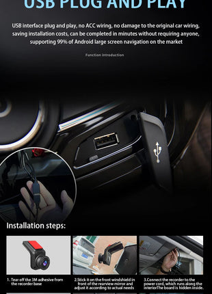 Dash Cam Car USB ADAS DVR HD1080P Special for Android Multimedia Player Dual-lens Front Rear 170 Degree Recorder Reverse Vision - Riparo82
