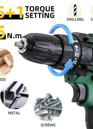 Trapano Avvitatore a Percussione a Batteria 21V, Cacciavite Elettrico, Mini Trapano a Percussione Senza Fili, Utensile Elettrico con Batteria agli Ioni di Litio