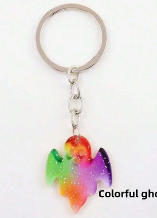 Halloween metal keychain contrast spider ghost bat acrylic material personalized decorations holiday party gifts. - Riparo82
