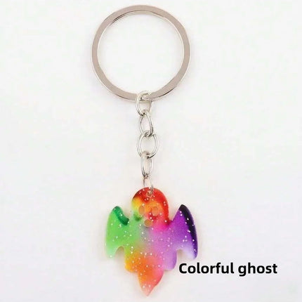 Halloween metal keychain contrast spider ghost bat acrylic material personalized decorations holiday party gifts.