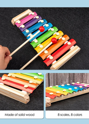 Giocattoli per bambini Montessori Set musicale in legno 9 in 1: Xilofono Sonaglio Tamburo Campana Puzzle 3D Regali di apprendimento sensoriale per 0-12 mesi 1-3 - riparo82