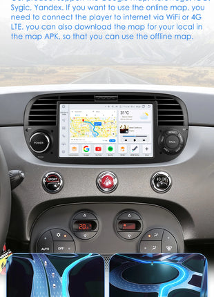 Hizpo 7 Inch 8 Core Car Radio Stereo for FIAT 500 2007-2015 GPS 2din Autoradio CarPlay Android 13 Auto Navigation Head Unit Wifi - Riparo82