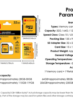 KODAK EVO Plus scheda di memoria da 128GB 256GB U3 4K Micro SD Card 64GB 32GB SDHC Microsd UHS-I C10 TF Trans Flash Microsd 100 MB/S