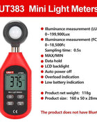 UNI-T Light Meter UT383 UT383BT 200,000 LUX Digital Luxmeter Luminance Lux Fc Test Max Min Illuminometers Photometer