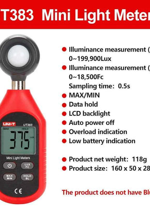 UNI-T Light Meter UT383 UT383BT 200,000 LUX Digital Luxmeter Luminance Lux Fc Test Max Min Illuminometers Photometer