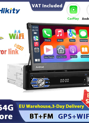 Hikity 2+64G Android Car Radio carplay Autoradio 1Din 7'' Touch Screen Car Multimedia Player GPS Navigation Wifi Auto Bluetooth - Riparo82
