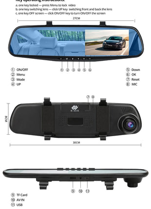 Dash Cam  4.3 Inch Car Dvr Dashcam car camera 24h Front and Rear 1080P Mirror Rear Camera Rearview Mirror Digital Video Recorder - Riparo82