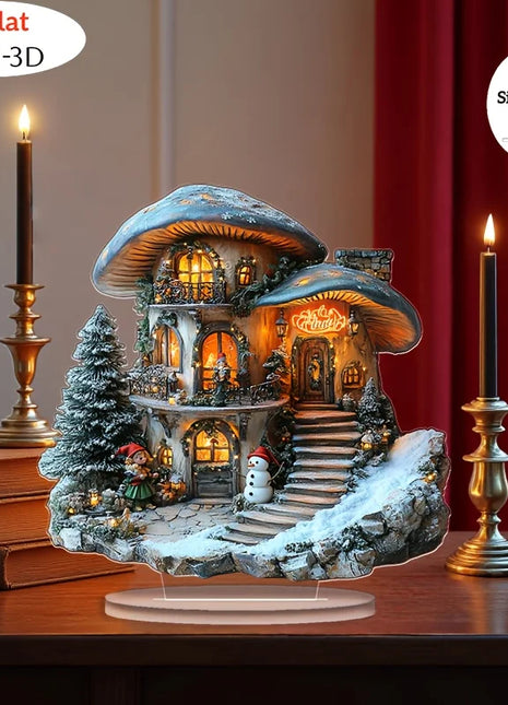2D colorato fungo di Natale casa di neve decorazione da tavolo in acrilico villaggio di famiglia statua in miniatura regali tematici per la casa delle vacanze