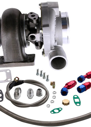 GT3076R GT3037 GT30 4-BOLT Flange 500HP Turbo Charger + Oil In & Return Line Kit
