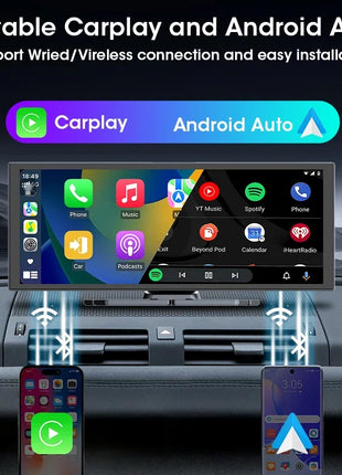 10/11.26" Wireless Carplay Screen for Car,4K Dash Cam HD Car DVR,Android Auto GPS Navigation Video Recorder,1080P Camera,FM,WIFI - Riparo82