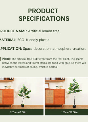 120cm/150cm Artificial Lemon Tree Artificial Tree With Fruit Fake Bonsai Plant Plastic Potted Plant Christmas Home Garden Decor