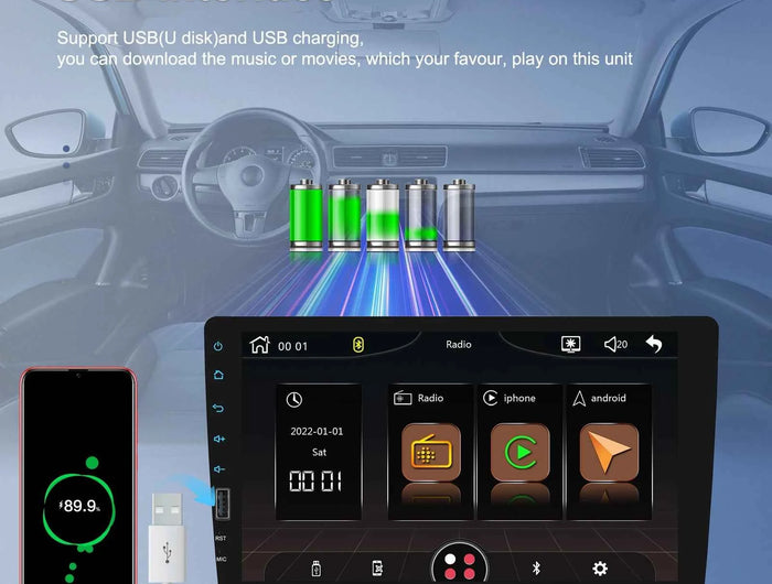Hikity 9'' Car Stereo Radio 1 Din Carplay Android auto autoradio with Bluetooth FM Radio Receiver Support Mirror Link USB