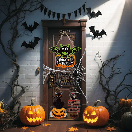 Halloween Party Decorations Pumpkin Ghost Bat Cat Door Hangings Ornament Pendant Hanging Decor for Kids Halloween Party Supplies